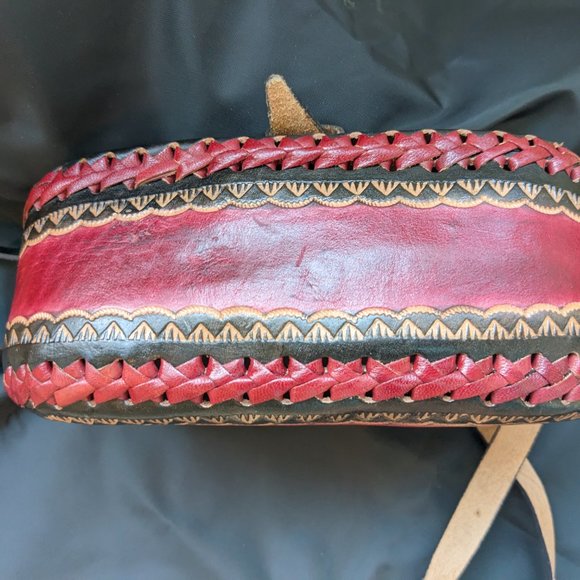 Vtg New Harley-Davidson Multicolor Tooled Adjustable Strap Leather Bag - Picture 4 of 12